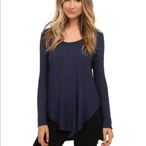 Free People Sweaters - Free People | Womens Size L Navy Ventura High Low Thermal Pullover Top Sweater